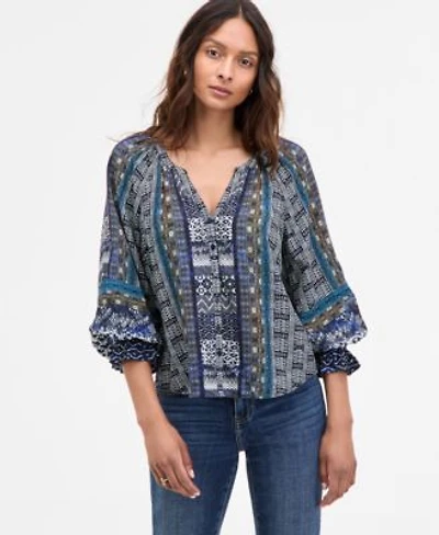 Liverpool Los Angeles Womens Printed Balloon Sleeve Button Front Blouse Pxs 3x