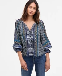 Liverpool Los Angeles Womens Printed Balloon Sleeve Button Front Blouse Pxs 3x