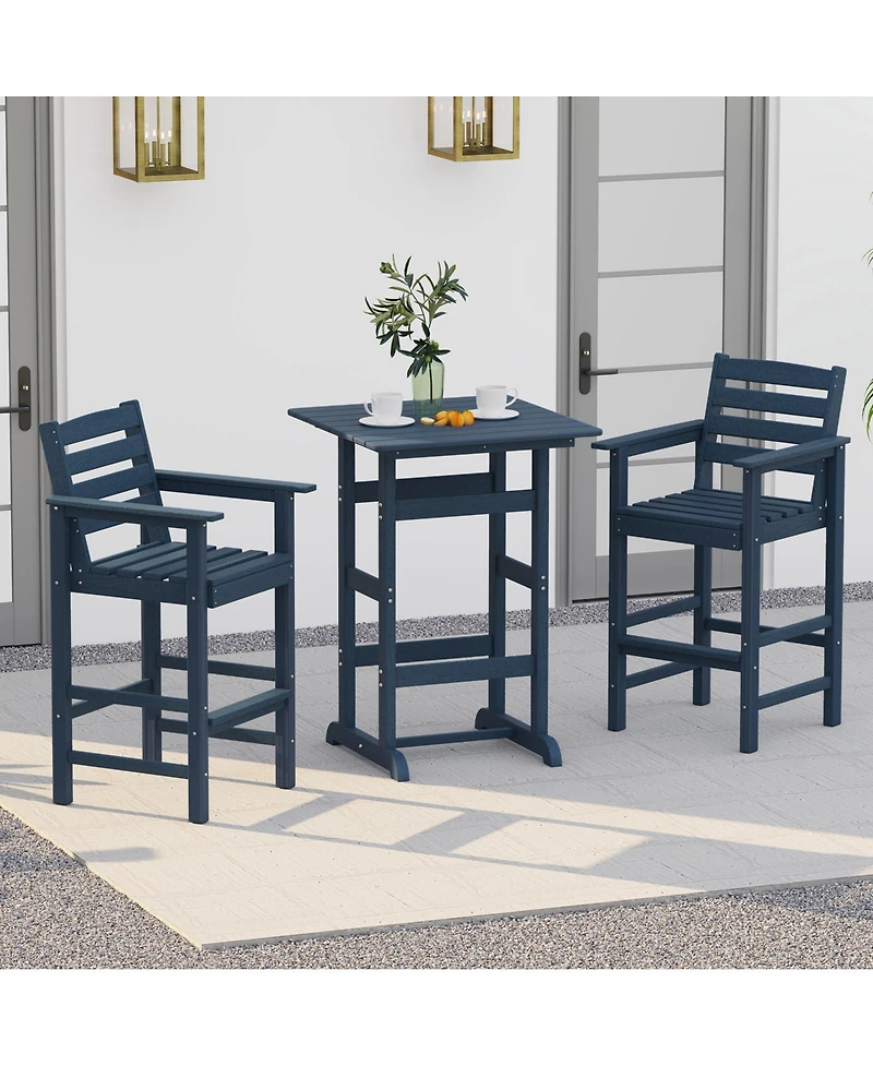 30 Inch Square Bar Table Dining Table with Slatted Tabletop for Poolside