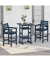 30 Inch Square Bar Table Dining Table with Slatted Tabletop for Poolside