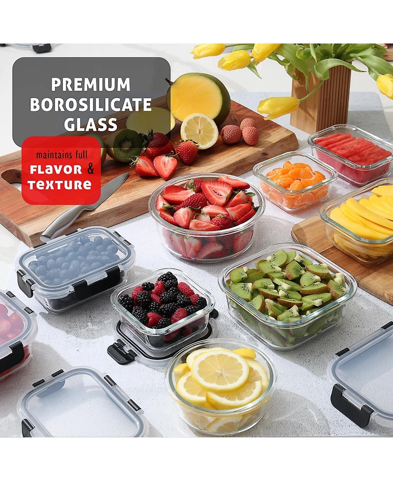 16 Airtight Leakproof Borosilicate Glass Food Storage Containers with Lids