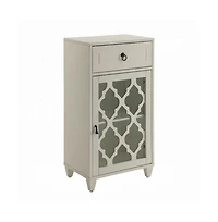 Fret Work Glass Door Cabinet with Decorative Accents and Storage