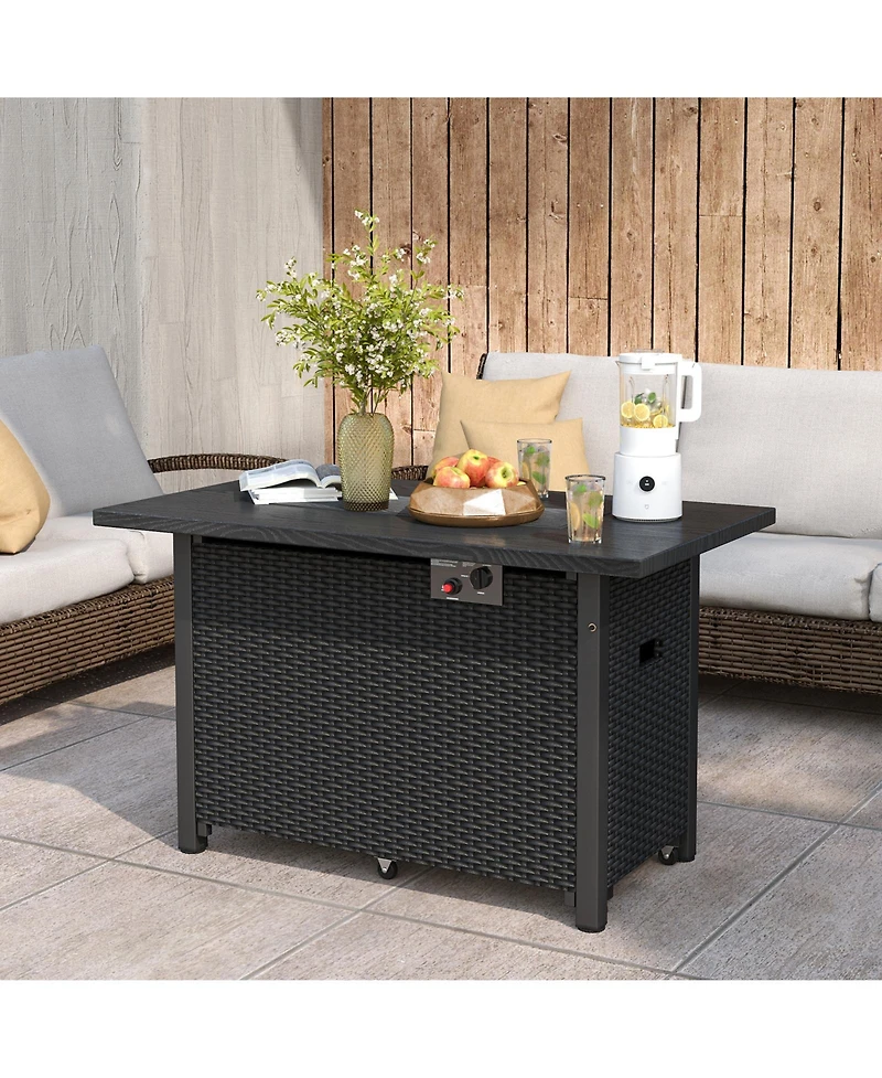 50000 Btu 2 Inch ropane Gas Fire Pit Table with Wind Guard and Glass Rocks