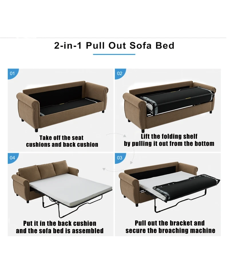 Streamdale Convertible Sofa Bed with 3.35" Memory Foam Mattress, 81.5" Queen