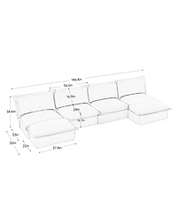 U Shape Sectional Sofa, Armless with Ottoman and French Edge