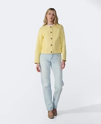 Furniq Uk Women's Cropped Leather Jacket With Gold Buttons, Created for Macy s