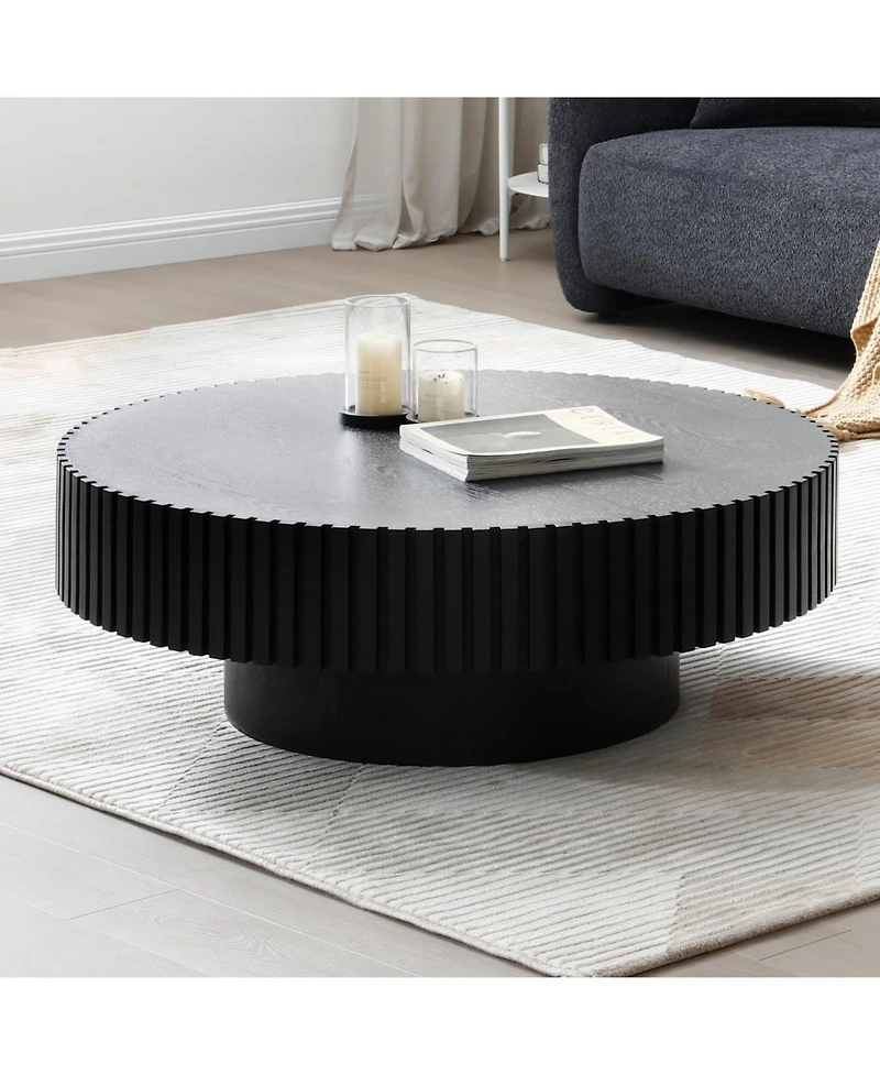 31.49" Nesting Round Wood Coffee table for Apartment, Modern Living Room Coffee Table with Sturdy Pedestal