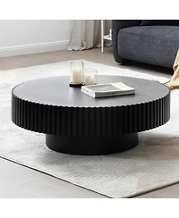31.49" Nesting Round Wood Coffee table for Apartment, Modern Living Room Coffee Table with Sturdy Pedestal