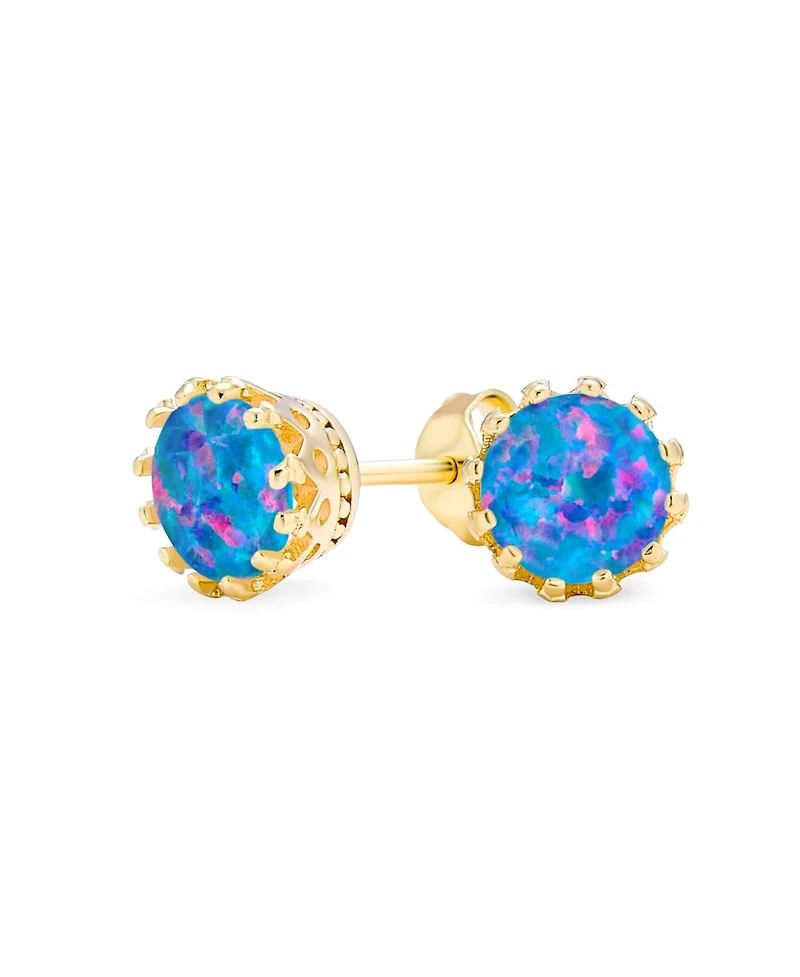 Bling Jewelry Crown Set Opal Solitaire Stud Earrings in Rose Gold Plated Sterling Silver 6MM