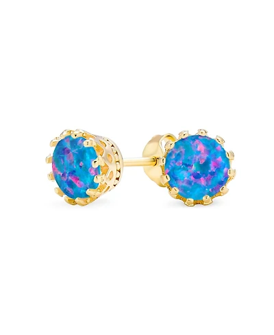 Bling Jewelry Crown Set Opal Solitaire Stud Earrings Rose Gold Plated Sterling Silver 6MM