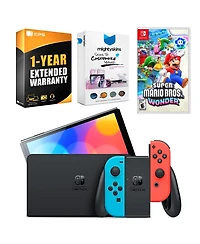Nintendo Switch Neon Red & Blue Oled Console with Super Mario Bros. Wonder, MightySkins Console and Controller Skin Voucher
