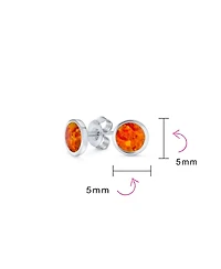 Bling Jewelry Classic Iridescence Bezel Setting Flat Round Circle Created Orange Fire Opal Stud Earrings Gold Plated .925 Sterling Silver Small 5MM