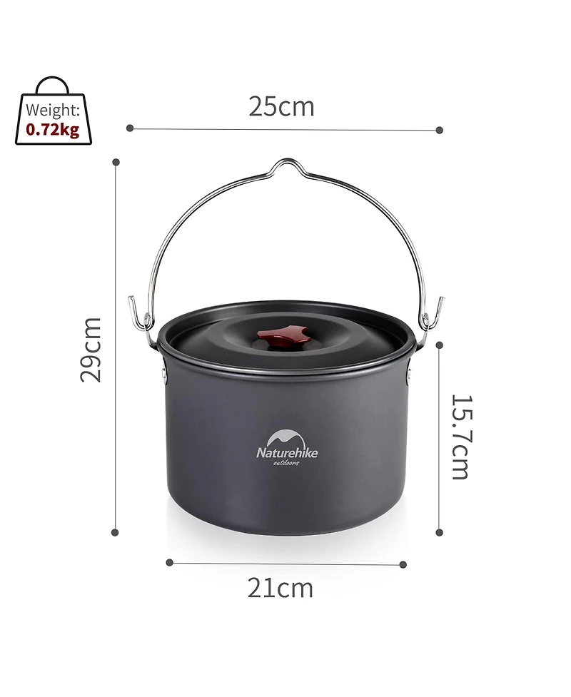 Naturehike Camping Soup Pot Cookware with Lid Large Outdoor Portable Hanging Pot Cooking Set for 1-6 People