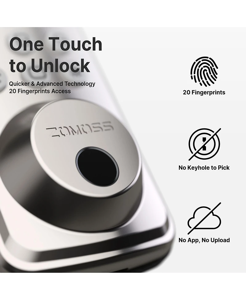 Zachvo Fingerprint Door Lock Keyless Deadbolt, Electric Door Locks with Keypads and Emergency Charging Port