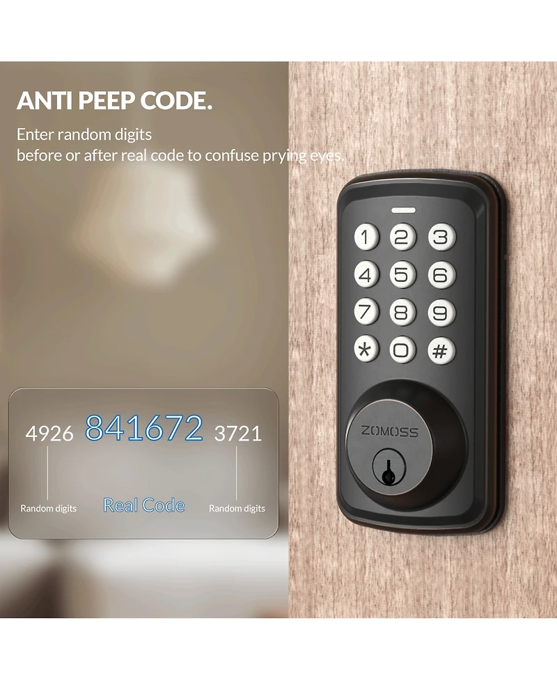 Zachvo Keyless Entry Deadbolt Lock, Electric Door Locks with Keypads and Emergency Charging Port