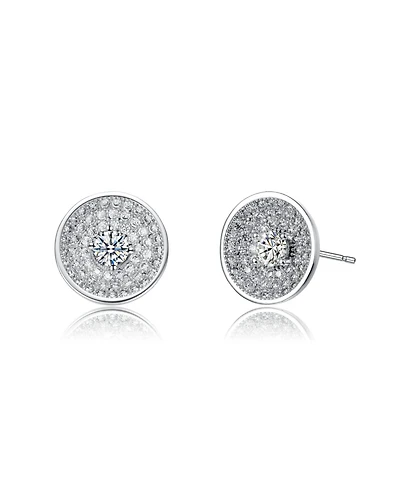 White Gold Plated with Clear Cubic Zirconia Multi-Row Concentric Halo Cluster Stud Earrings