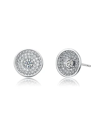 White Gold Plated with Clear Cubic Zirconia Multi-Row Concentric Halo Cluster Stud Earrings