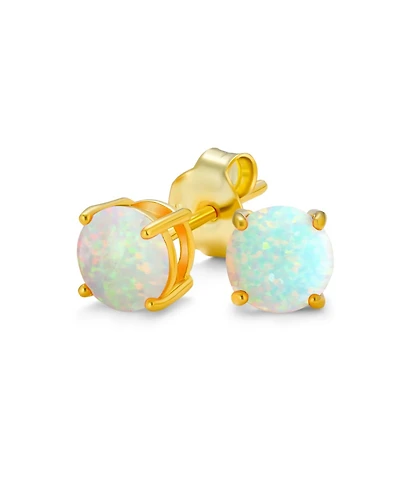 Bling Jewelry Golden Created Opal Round Solitaire Stud Earrings Gold Plated Sterling Silver 6MM