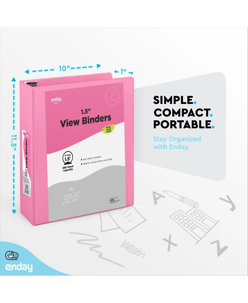 Enday 3-Ring Binder with Clear View Cover and 2 Inside Pockets – Heavy Duty Durable for School Supplies, Office Organization