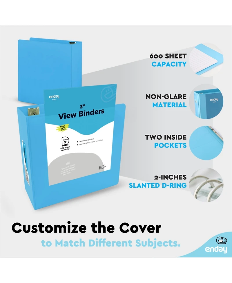 Enday 3-Ring Binder with Clear View Cover and 2 Inside Pockets – Heavy Duty Durable Binder for School Supplies, Office Organization