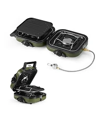 Naturehike 2 Burner Folding Camping Stove with Griddle, Portable Camp Isobutane Gas Stove with 16000 Btu Adjustable Burners & Piezo Ignition