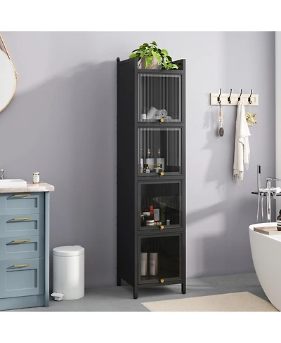 Modern 4-Tier Glass Door Cabinet with 5-Tier Storage for Home