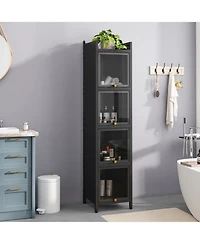 Modern 4-Tier Glass Door Cabinet with 5-Tier Storage for Home