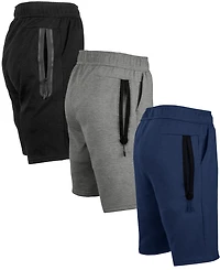 Galaxy by Harvic Men's 3-Pack Tech Fleece Performance With Heat Seal Zipper Pocket Shorts