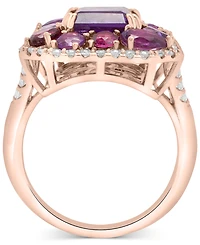 Amethyst (4-1/6 ct. t.w.), Rose de France Amethyst (7/8 ct. t.w.) & Diamond (1/2 ct. t.w.) Halo Ring in 14k Rose Gold