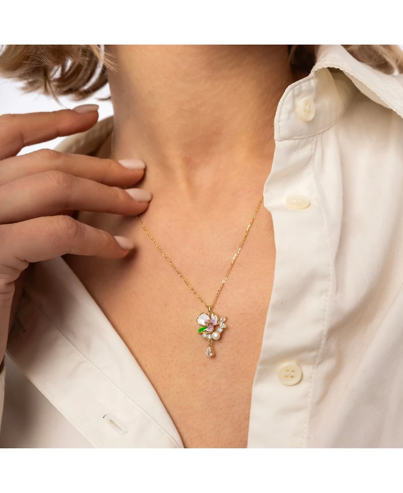 Spero London Pansy Violet Floral Necklace Sterling Silver