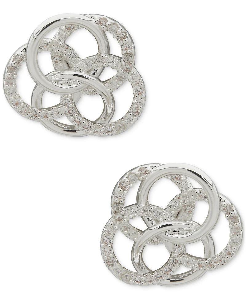 Anne Klein Silver-Tone Pave Interlocking Ring Stud Earrings