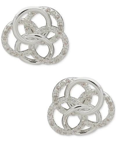 Anne Klein Silver-Tone Pave Interlocking Ring Stud Earrings