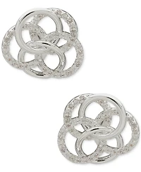 Anne Klein Silver-Tone Pave Interlocking Ring Stud Earrings