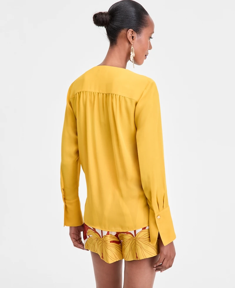 I.n.c. International Concepts Women's Surplice Long-Sleeve Blouse, Exclusively at Macy's