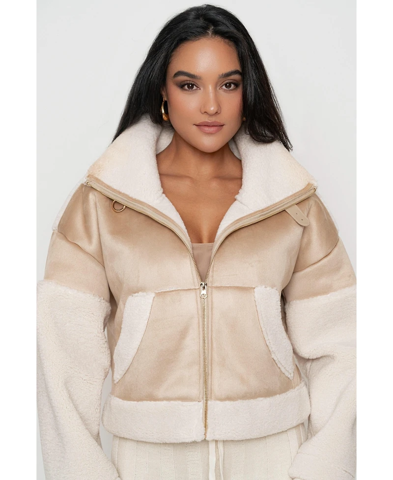 Jluxlabel Women's Suede And Sherpa Jacket