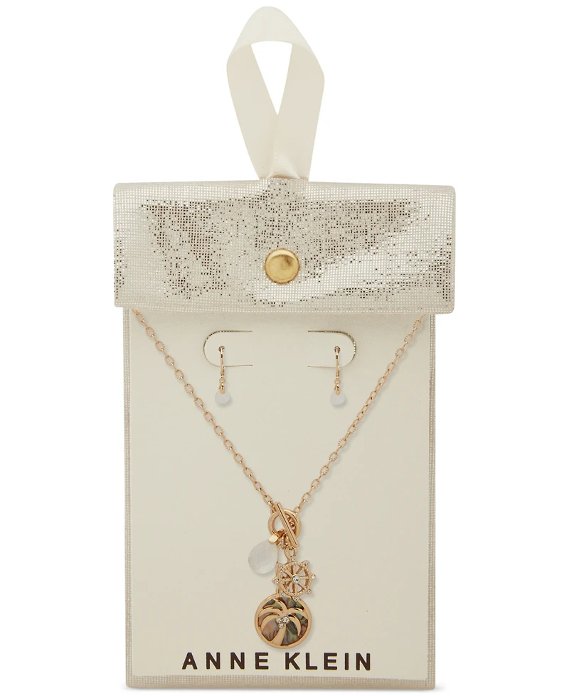 Anne Klein Gold-Tone Mixed Stone Multi-Charm Pendant Necklace & Drop Earrings Set