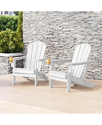 Outdoor Patio Hdpe Resin Folding Adirondack Chairs With Cup Holder and Phone (Set of Two)