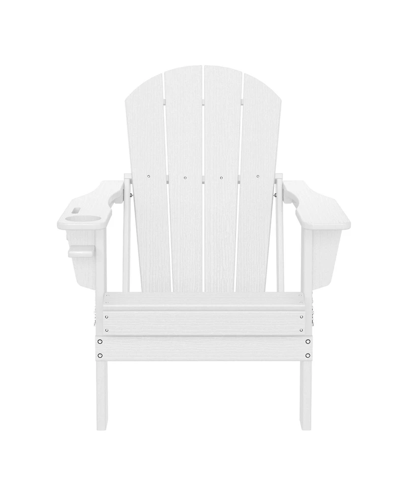 Outdoor Patio Hdpe Resin Folding Adirondack Chairs With Cup Holder and Phone Holder (Set of Four