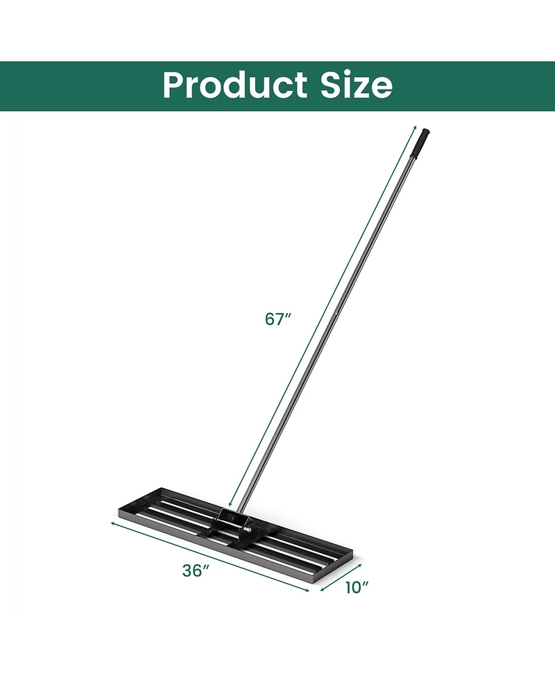36 x 10 Inch Lawn Leveling Rake with Ergonomic Handle