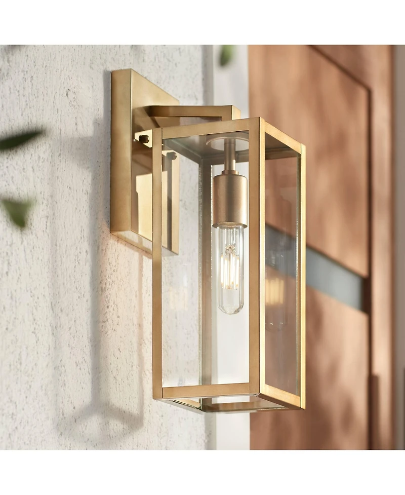John Timberland Modern Outdoor Wall Light Fixture Soft Gold 14 1/4" Clear Glass for Exterior Barn Deck House Home Porch Yard Patio