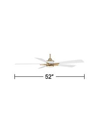 Casa Vieja 52" Vegas Nights Modern Indoor Ceiling Fan 5 Blade Led Light Remote Control Soft Brass Finish White Wood Blades Bedroom