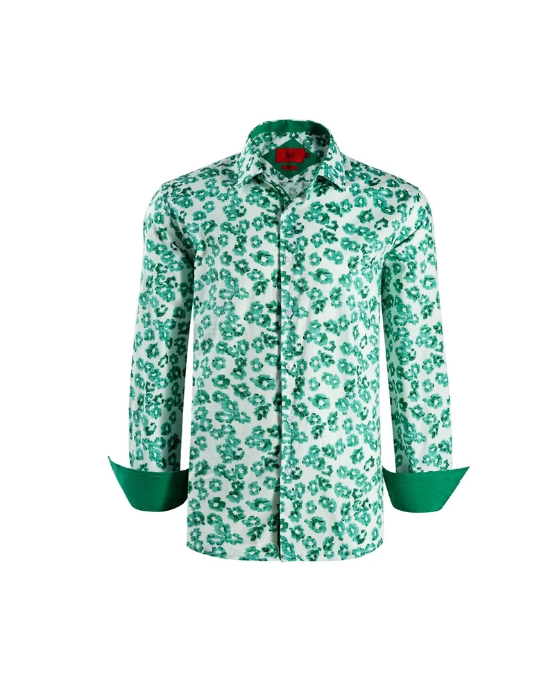 Elie Balleh Big Boys Green Slim Fit Floral Sport Button-Down Shirt