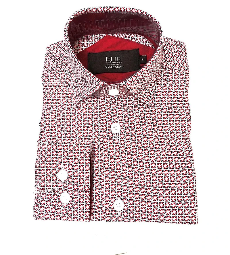 Elie Balleh Big Boys Red White Neat Short Sleeve Slim Fit Shirt