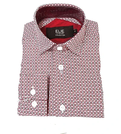 Elie Balleh Big Boys Red White Neat Short Sleeve Slim Fit Shirt