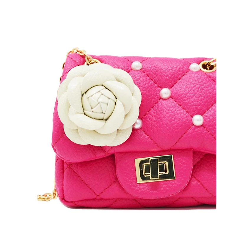 Tiny Treats + Zomi Gems Girls Classic Quilted Flower Pearl Handbag, Hot Pink