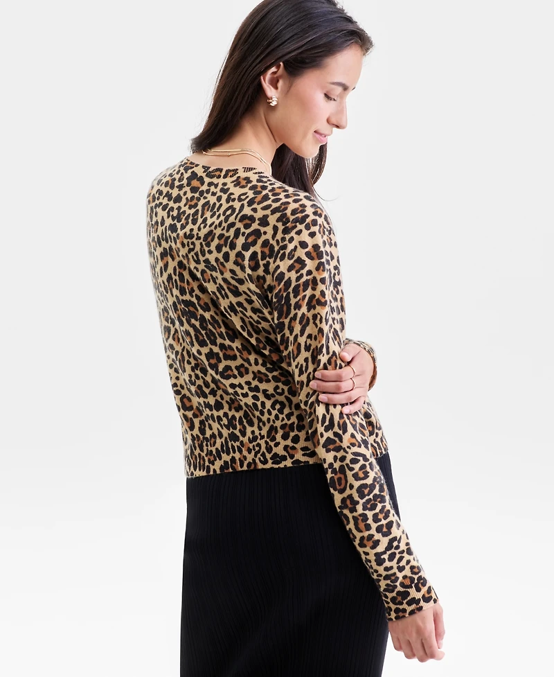 Charter Club Women's 100% Cashmere Leopard-Print Crewneck Cardigan, Macy's Exclusive