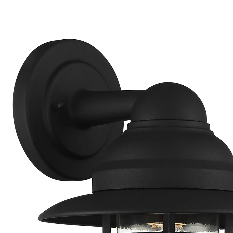 John Timberland Marlowe Rustic Industrial Outdoor Wall Light Fixtures Set of 2 Black Hooded Cage 13" Clear Glass for Post Exterior Barn