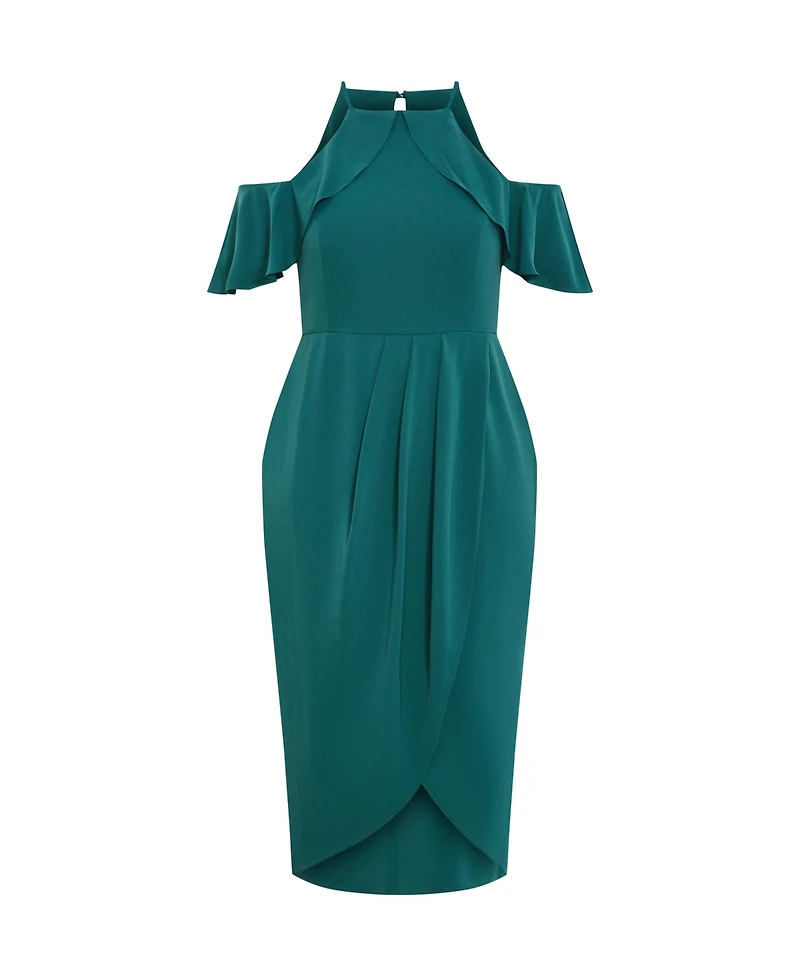 City Chic Plus Love Siren Ruffle Shoulder Dress