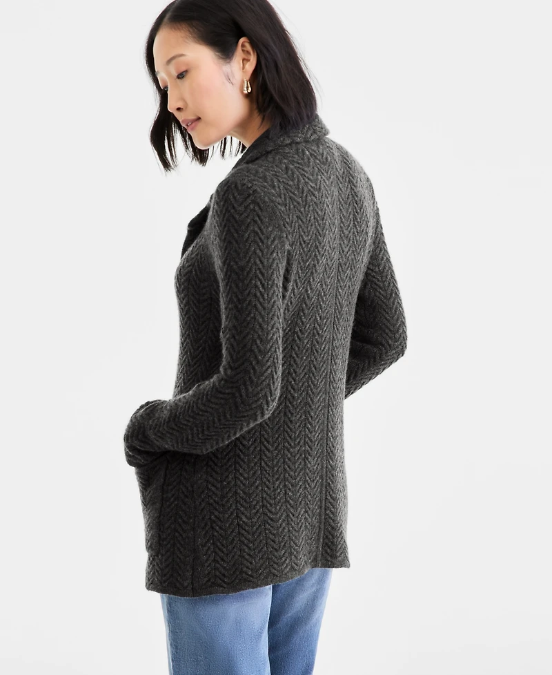 Charter Club Petite Herringbone-Stitch Button-Front Cashmere Jacket, Exclusively at Macy's
