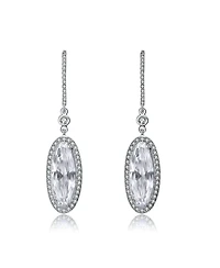 Sterling Silver White Gold Plating with Clear Cubic Zirconia Halo Dangle Earrings